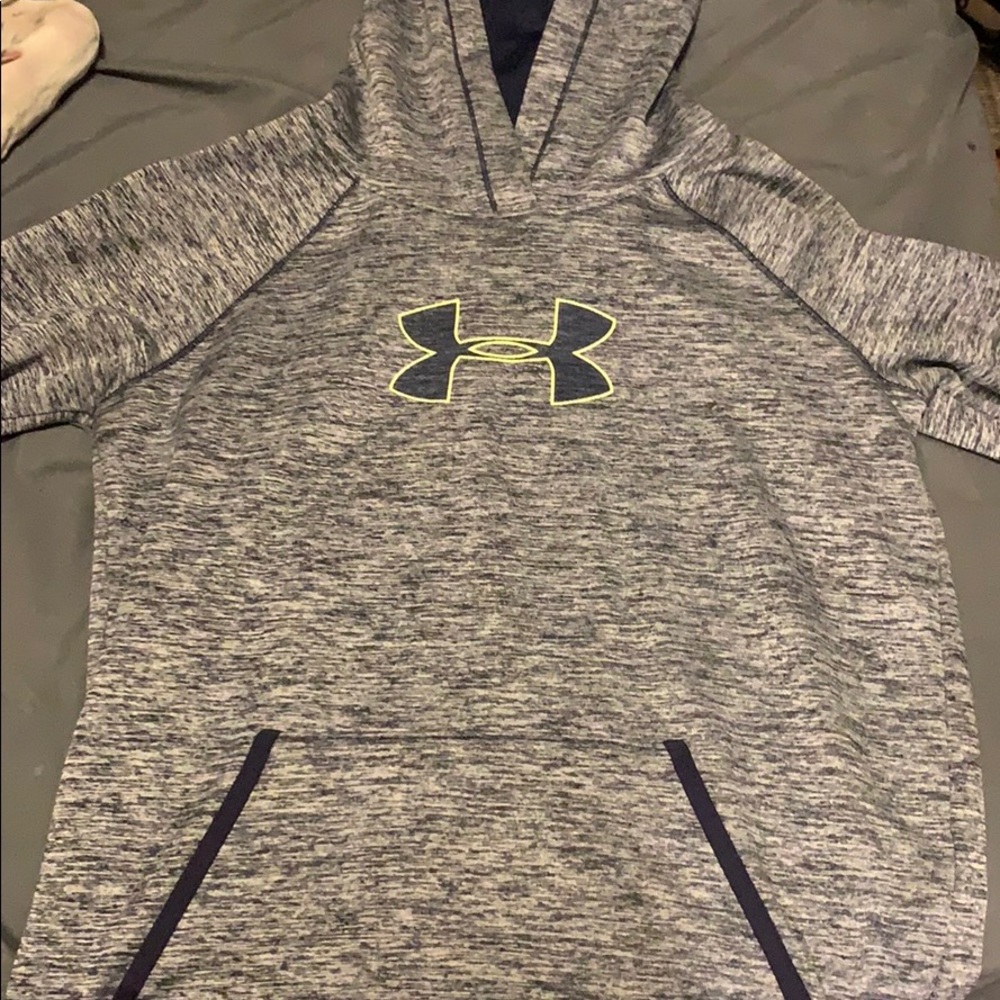 Under armour blue and lime green trimmed hoodie.